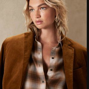 Banana Republic Factory - Boyfriend Flannel Shirt, XS, Roasted Cocoa color